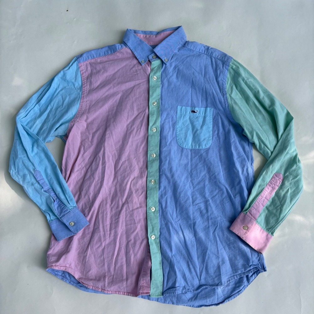 Vineyard Vines Mens XL Slim Fit Tucker Shirt Colorblock Oxford Cotton Pastel LS